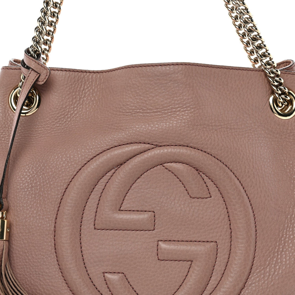Pebbled Calfskin Medium Soho Chain Shoulder Bag Antique Rose