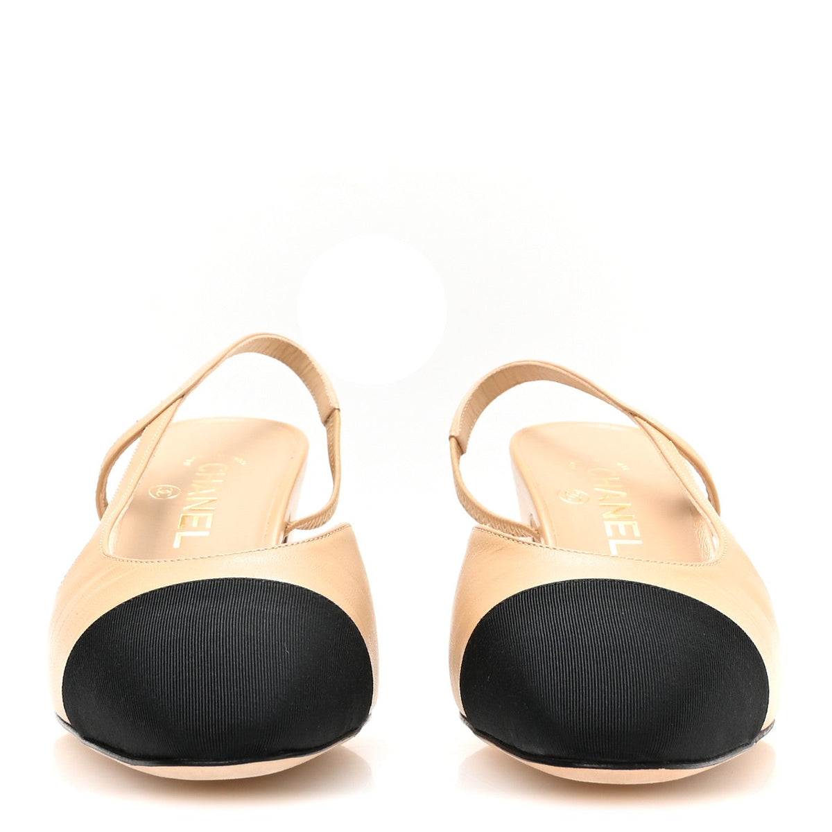 Goatskin Grosgrain Cap Toe CC Slingback Pumps 39 Beige Black