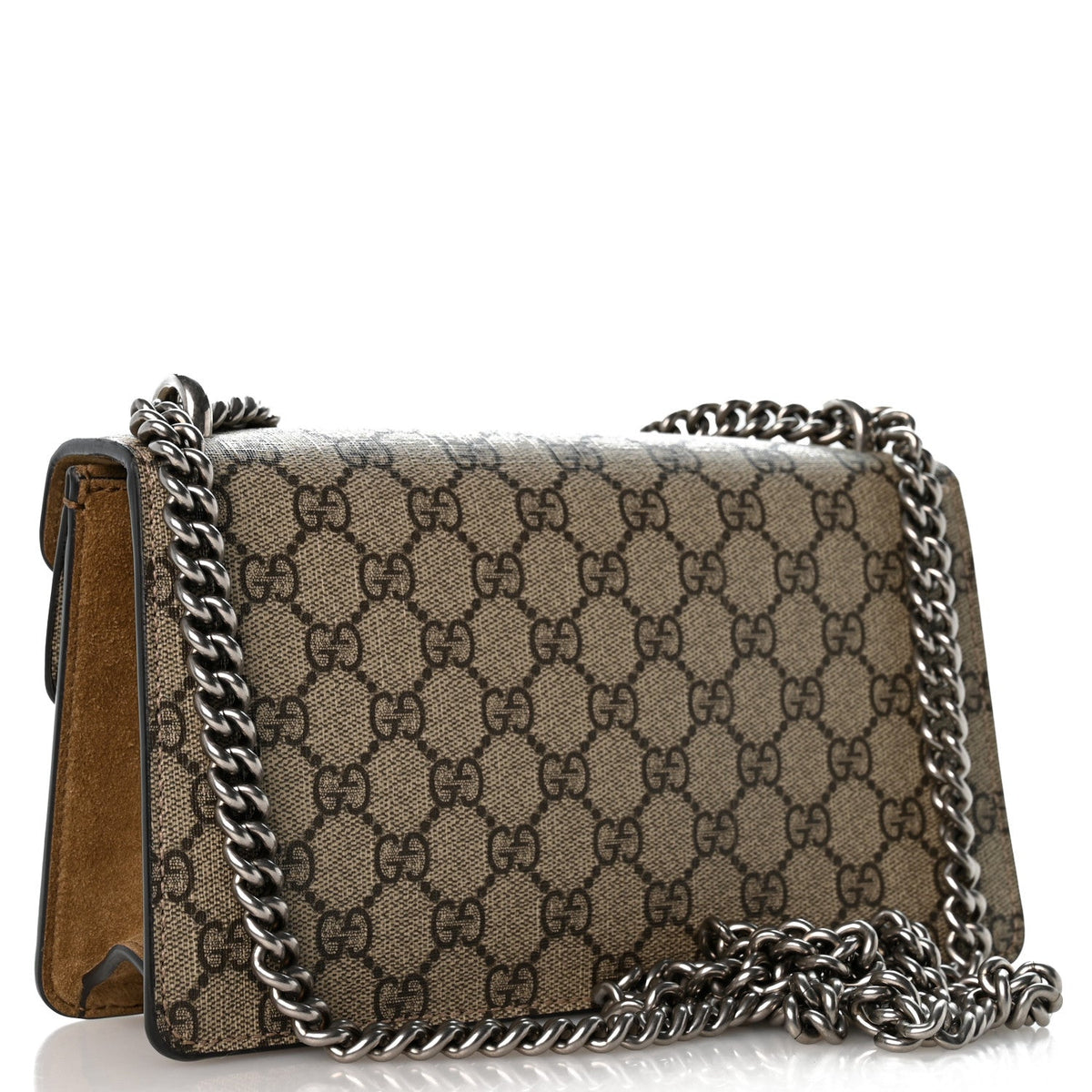 GG Supreme Monogram Suede Crystal Small Dionysus Shoulder Bag Beige Ebony Taupe