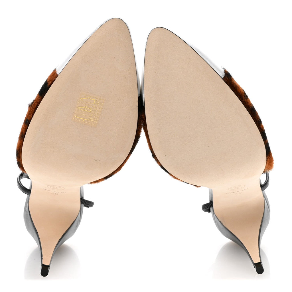 Lambskin Mixed Fibers Cap Toe CC Slingback Flats 37 Brown Black White 40 Brown Black White