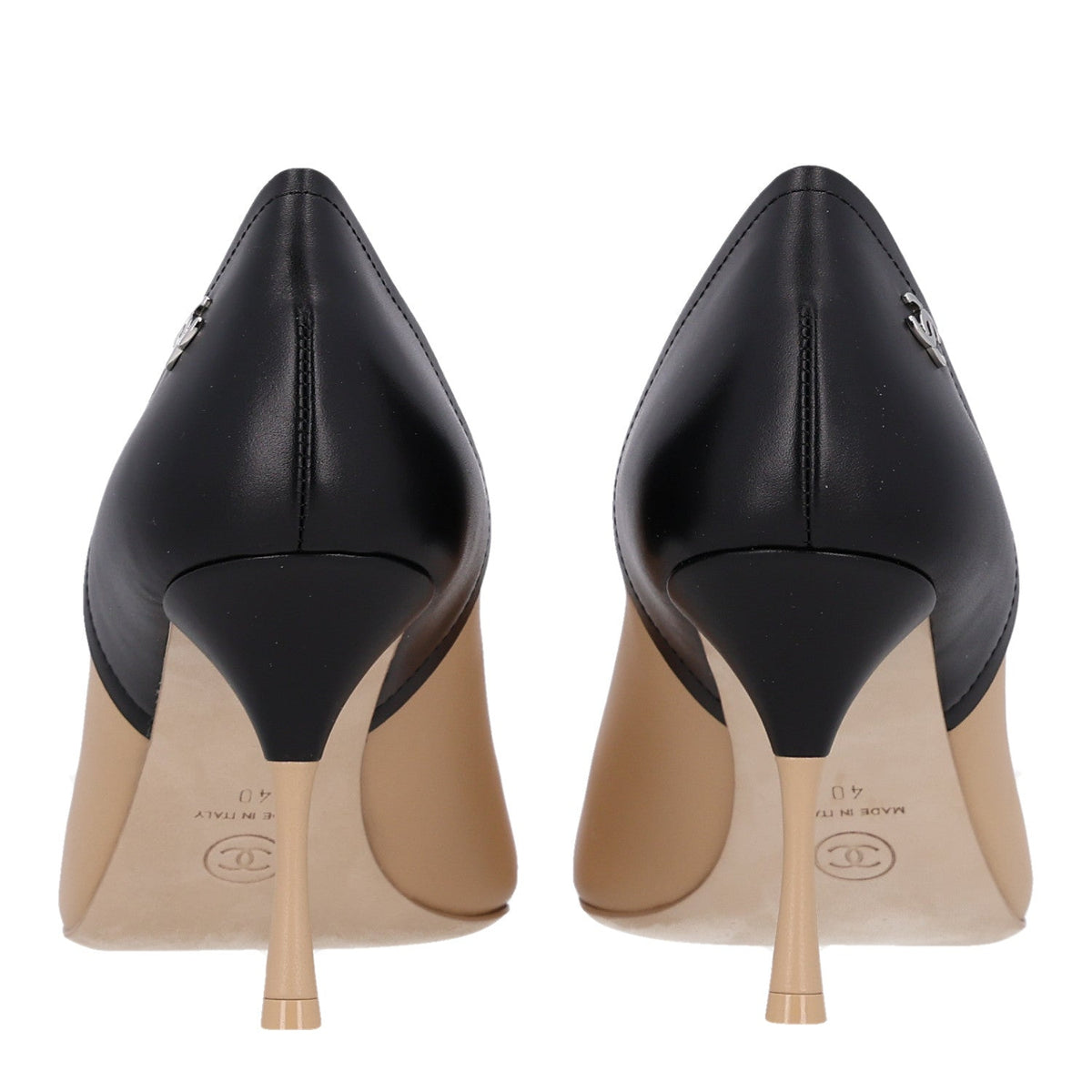 Lambskin Calfskin Cap Toe Pumps 40 Black Beige