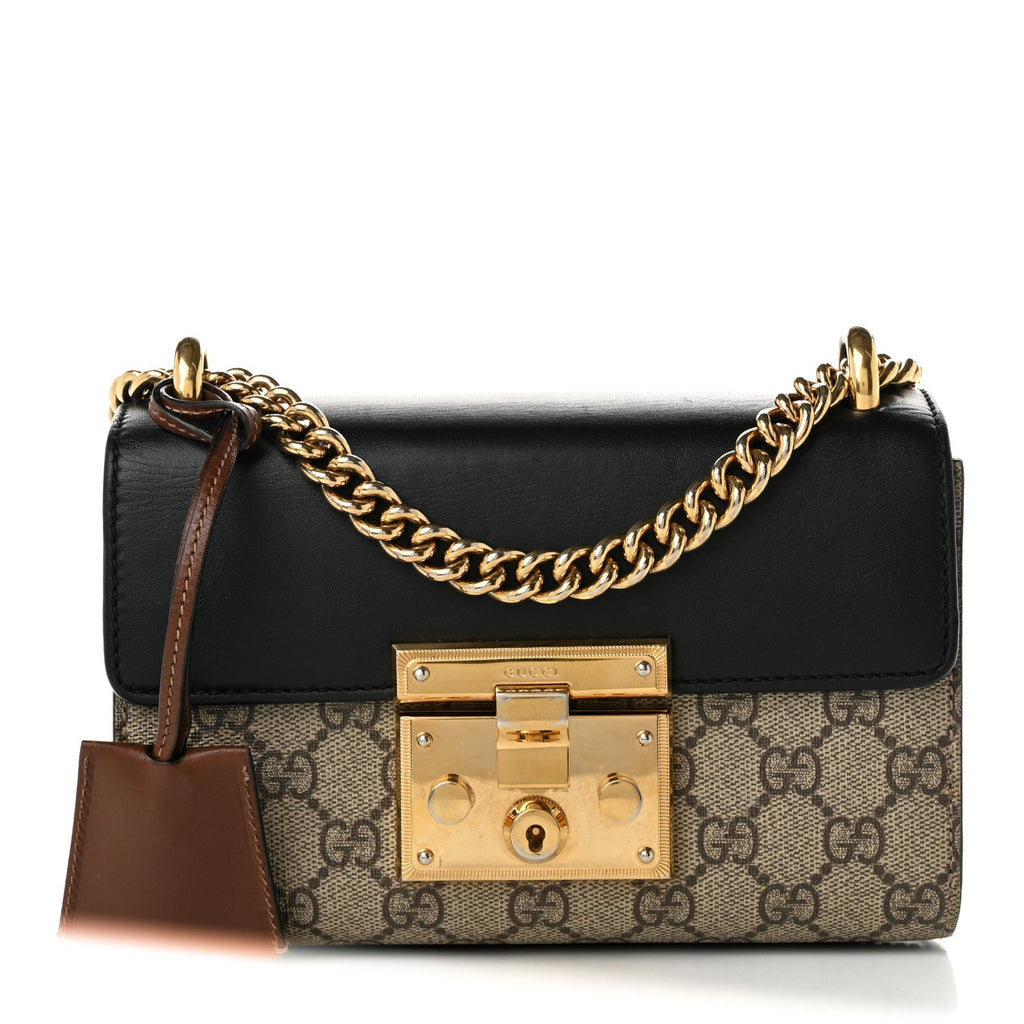 GG Supreme Monogram Calfskin Small Padlock Shoulder Bag Beige Black Cuir