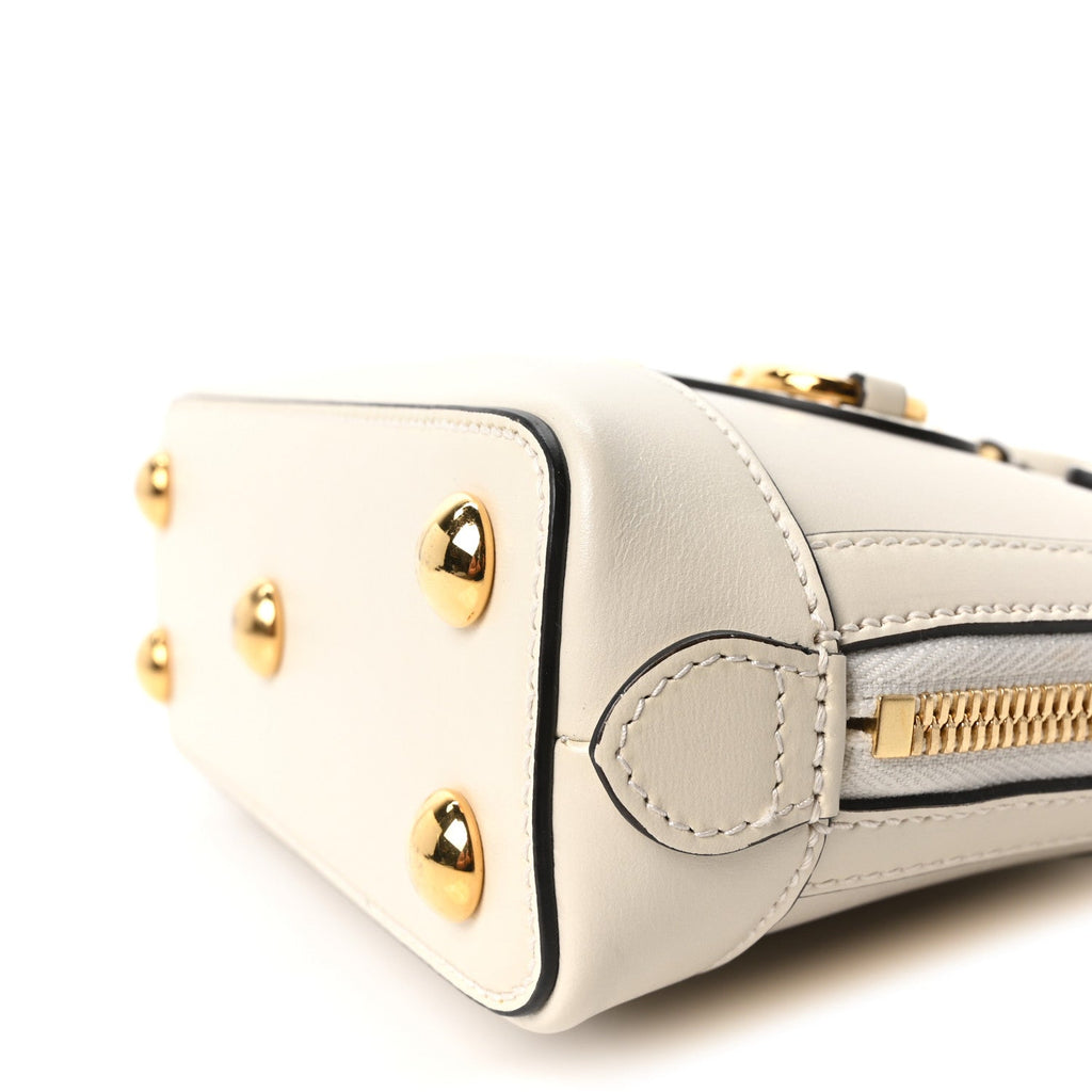 Boarded Plutone Calfskin Mini Horsebit 1955 Top Handle Bag Mystic White