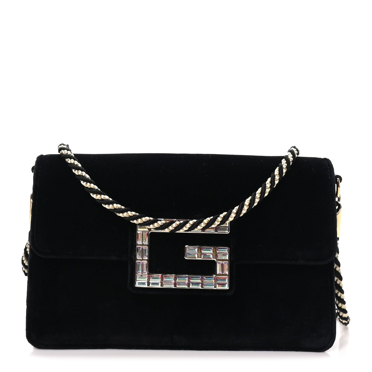 Velvet Crystal Square G Shoulder Bag Black