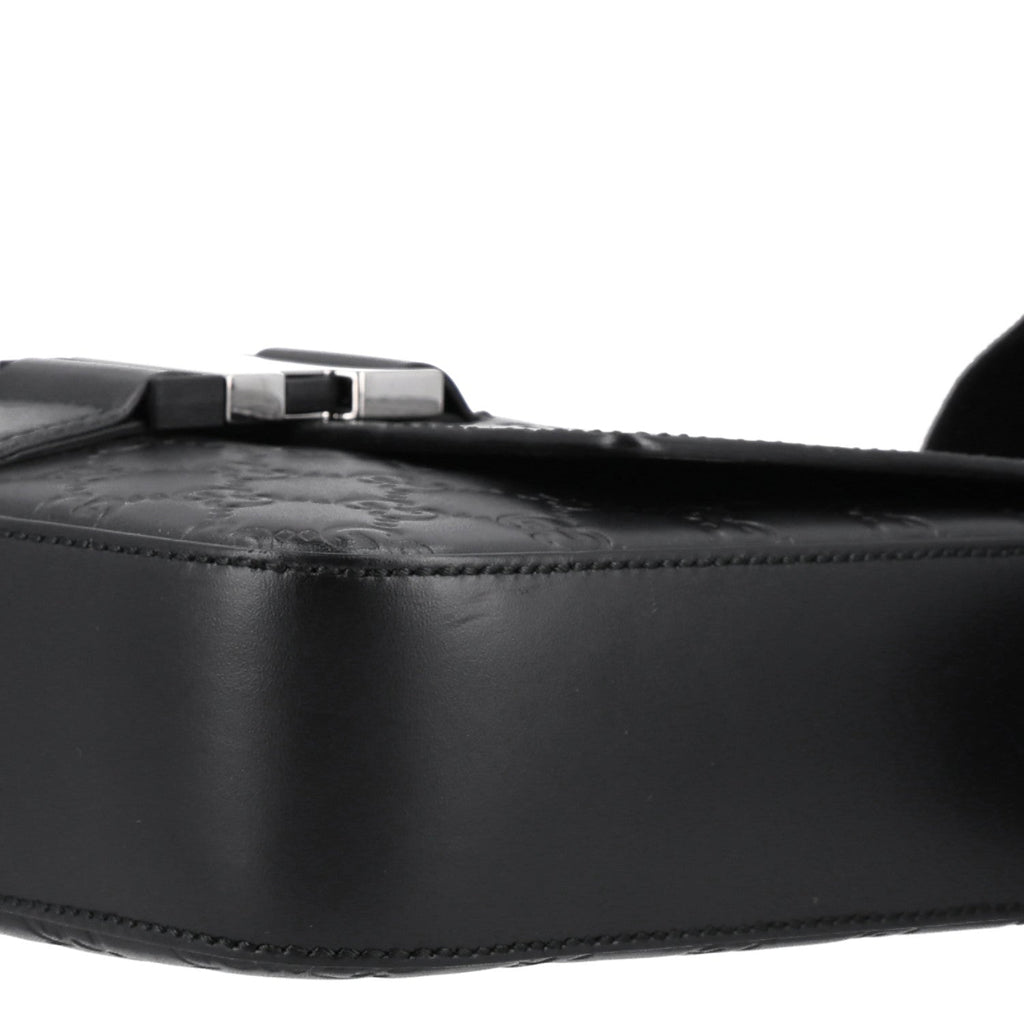 Guccissima Signature Single Buckle Flap Messenger Bag Black