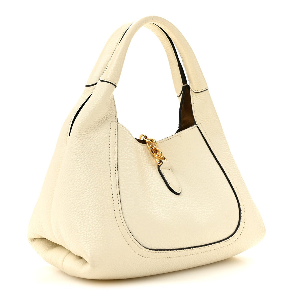 Grained Calfskin Softbit Medium Shoulder Bag White