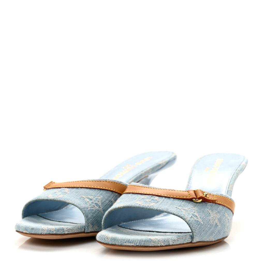 Monogram Denim 6AM Mules 40 Light Blue