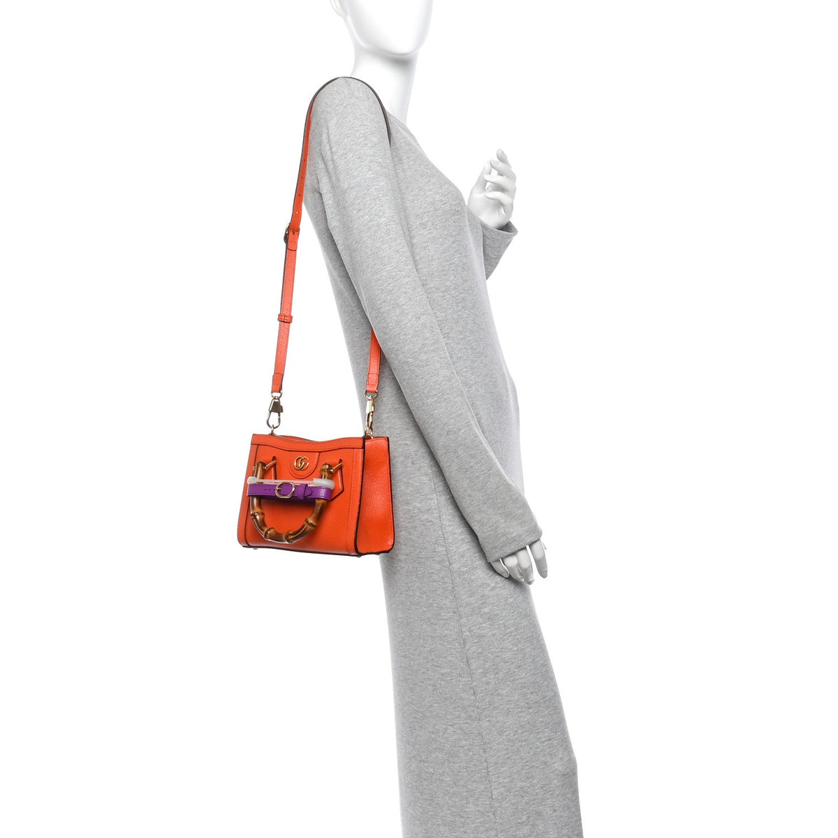 Textured Dollar Calfskin Web Mini Diana Tote Bag Deep Orange Spicy Cyclamin