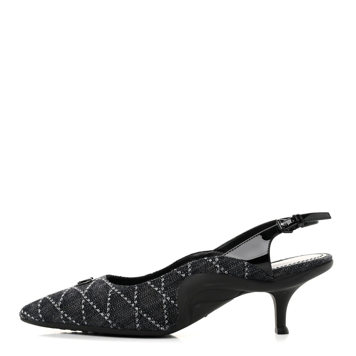 Denim Patent Archlight Low Heel Slingback Pumps 39 Black