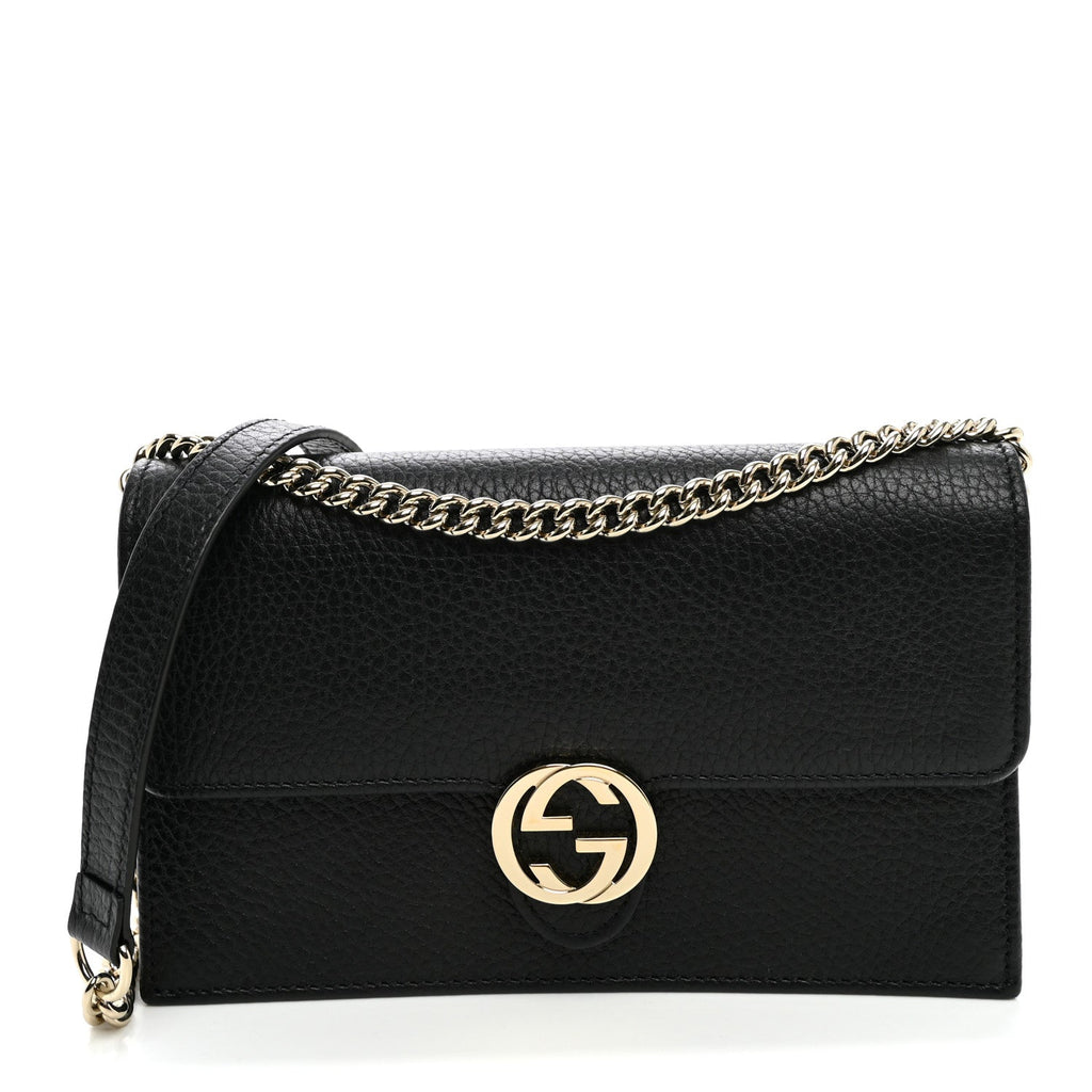 Dollar Calfskin Interlocking G Chain Wallet Black