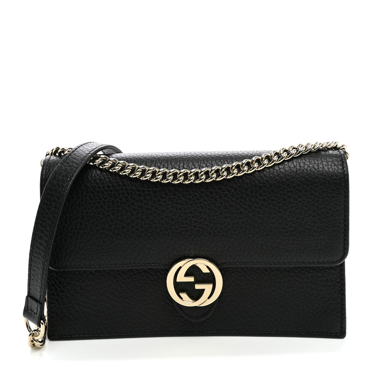 Dollar Calfskin Interlocking G Chain Wallet Black