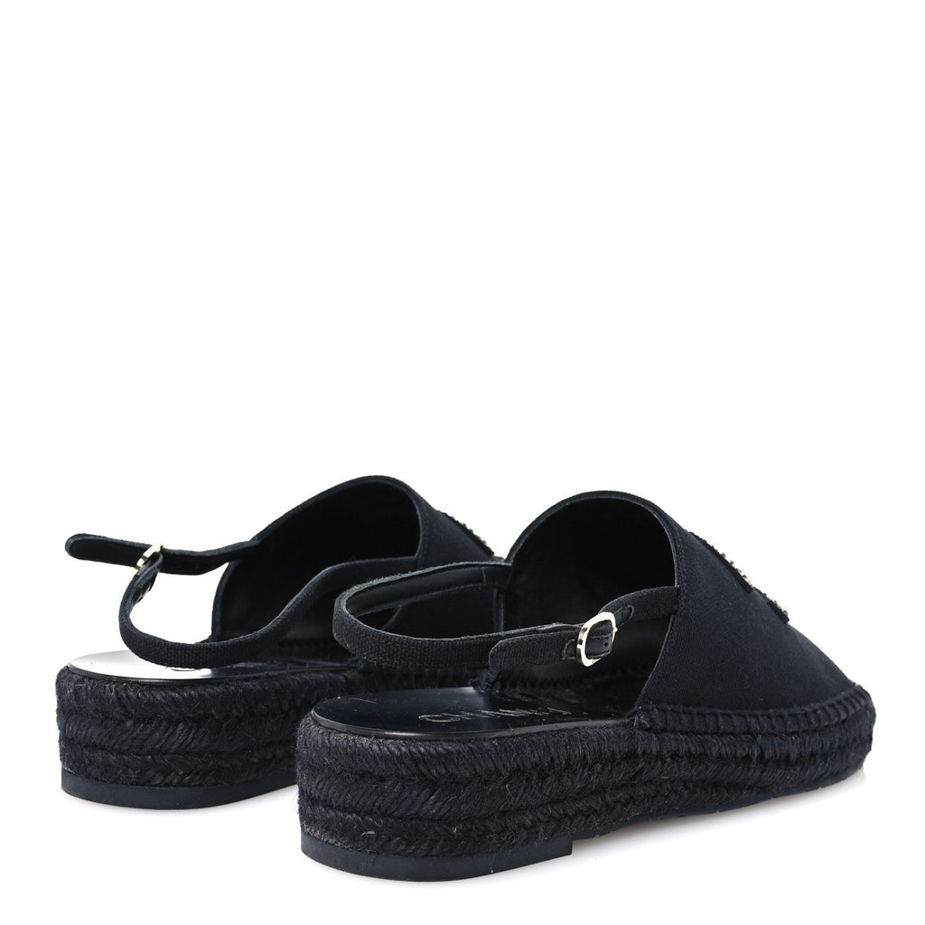 Canvas Strass CC Espadrille Slingback Sandals 38 Black