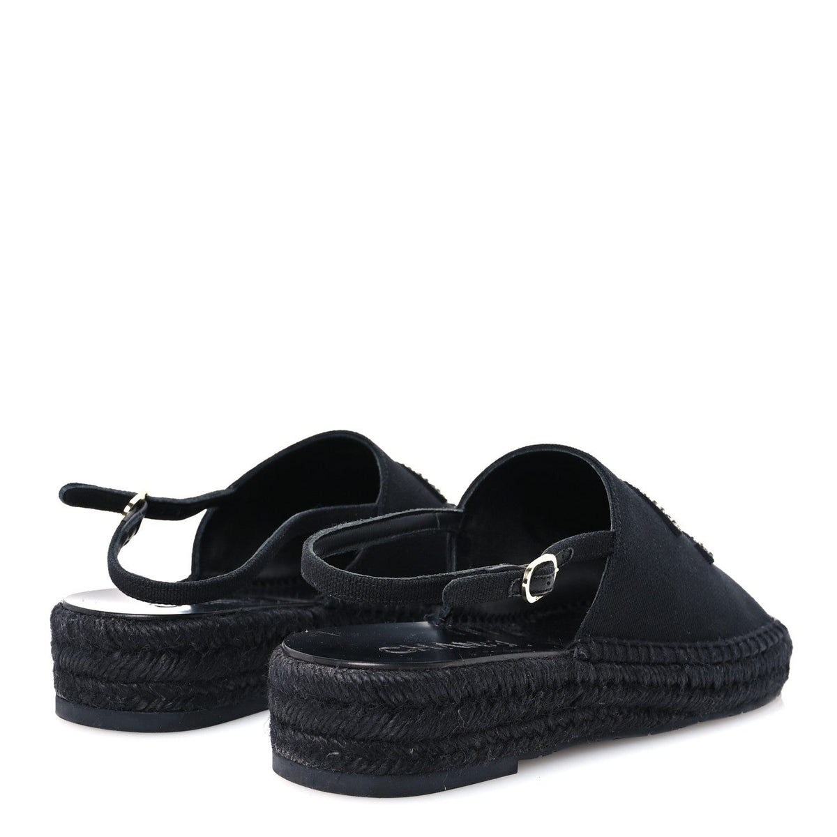 Canvas Strass CC Espadrille Slingback Sandals 38 Black