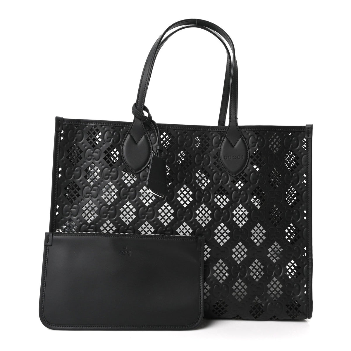 Calfskin GG Monogram Diamond Cut Medium Ophidia Tote Bag Black