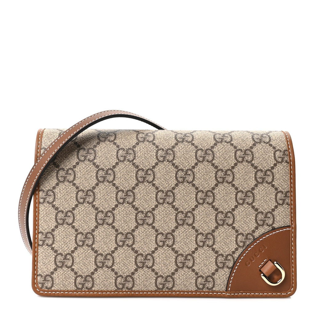 GG Emblem Monogram Wallet With Strap Beige Brown