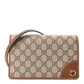 GG Emblem Monogram Wallet With Strap Beige Brown