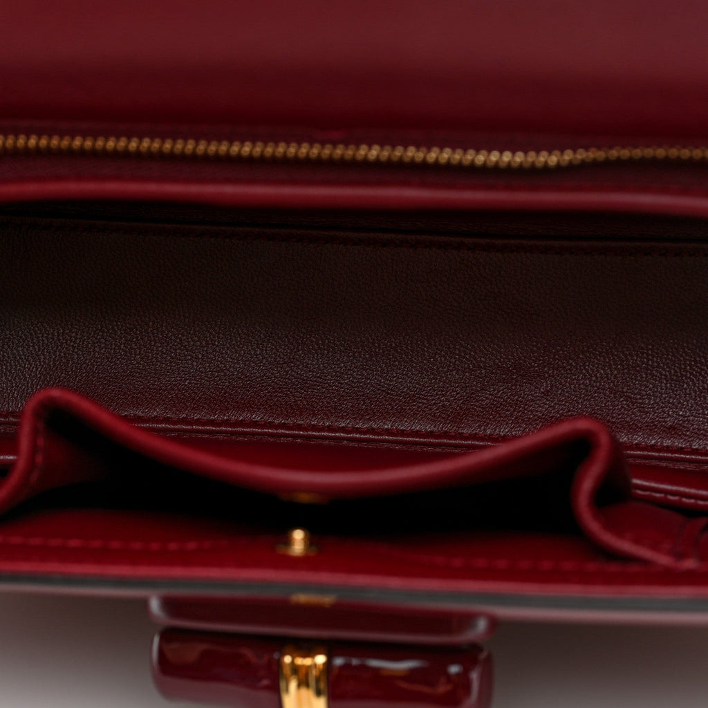 Shiny Polished Calfskin Medium Bamboo Diva Rosso Ancora Red