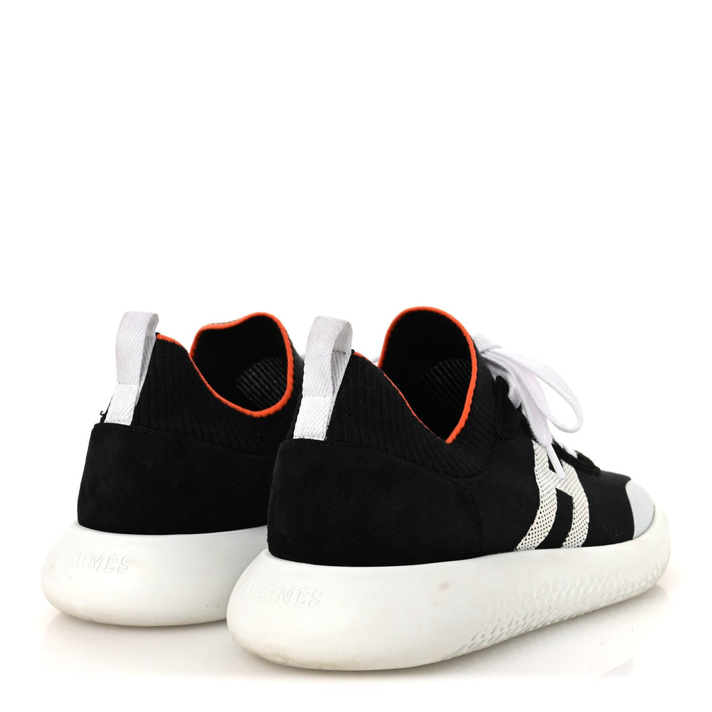 Knit Suede Goatskin Womens Crew Sneakers 39.5 Black White