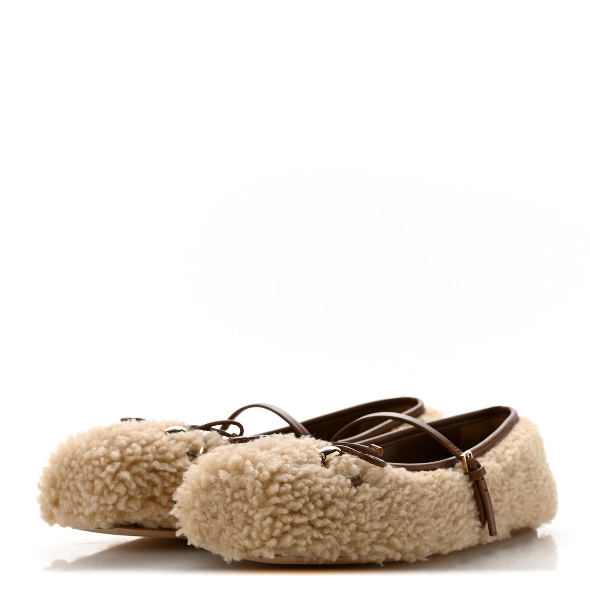 Shearling Horsebit Ballet Flats 38.5 Beige