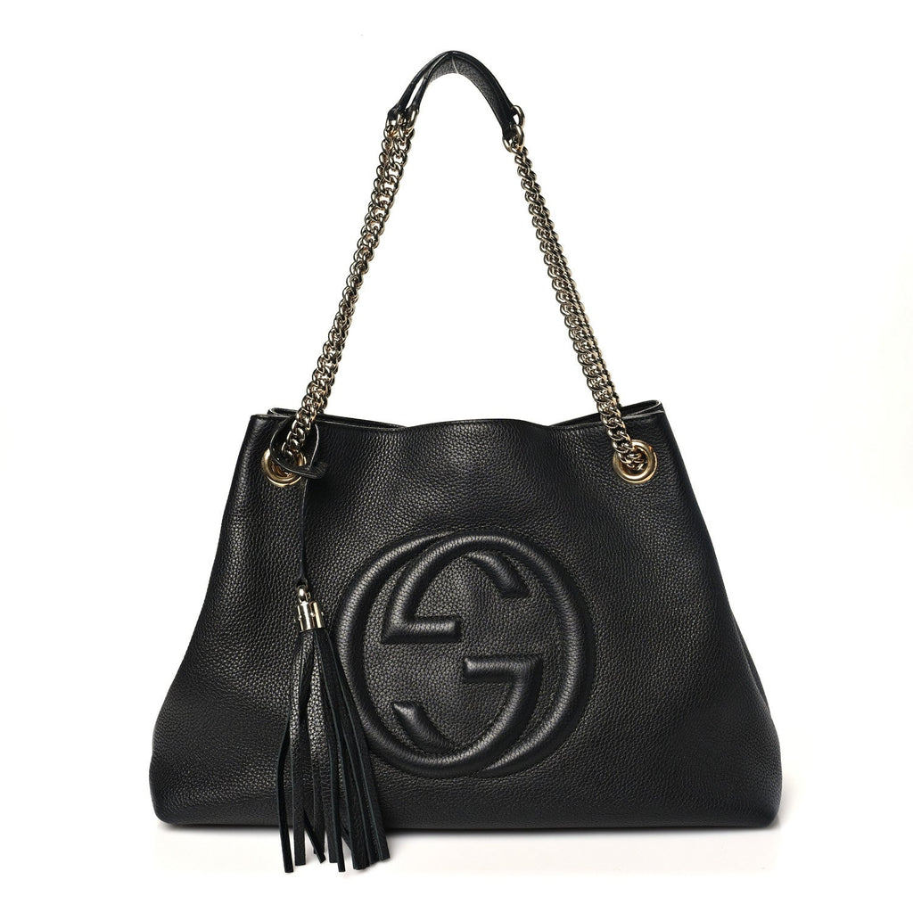 Pebbled Calfskin Medium Soho Chain Shoulder Bag Black