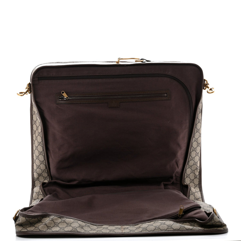 GG Supreme Monogram Textured Dollar Calfskin Web Ophidia Savoy Garment Bag Beige Ebony New Acero