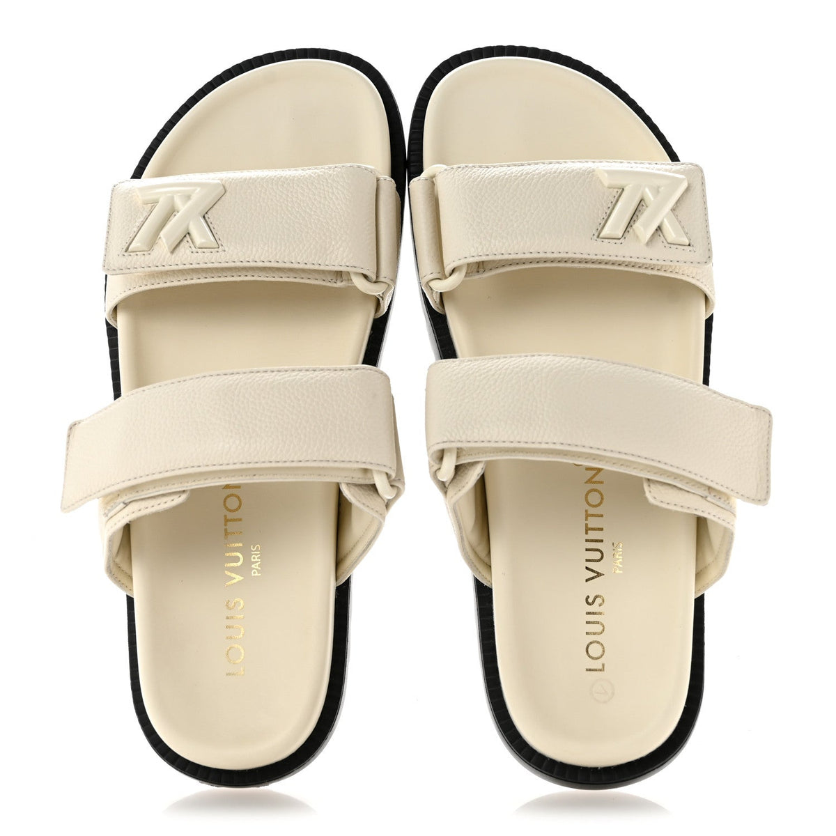Grained Calfskin Sunset Comfort Flat Sandals  36 Light Beige