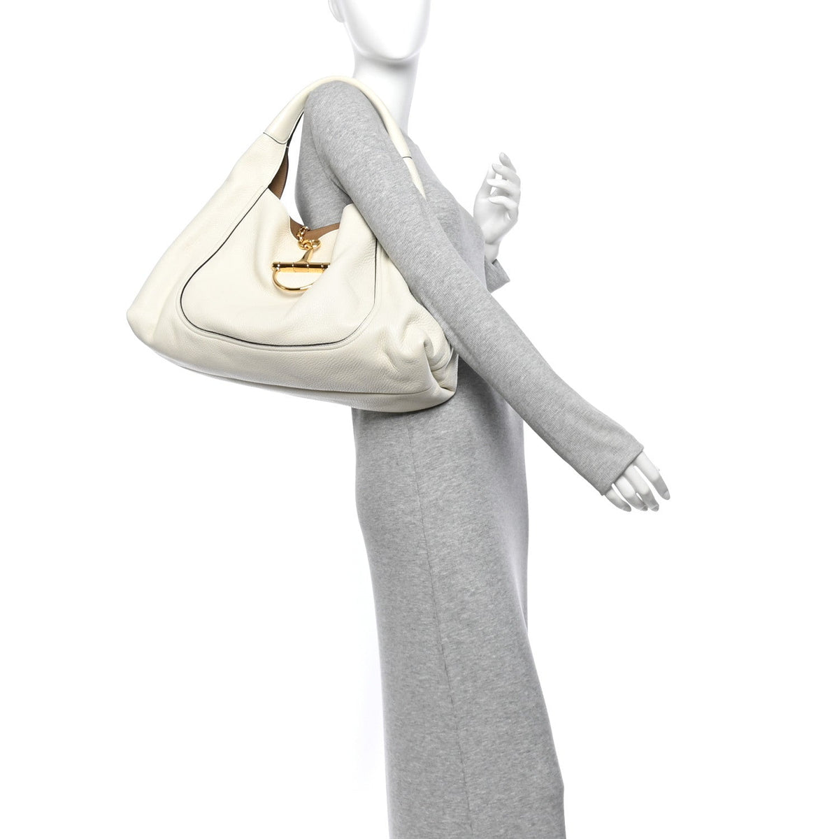 Grained Calfskin Softbit Maxi Shoulder Bag Dusty White