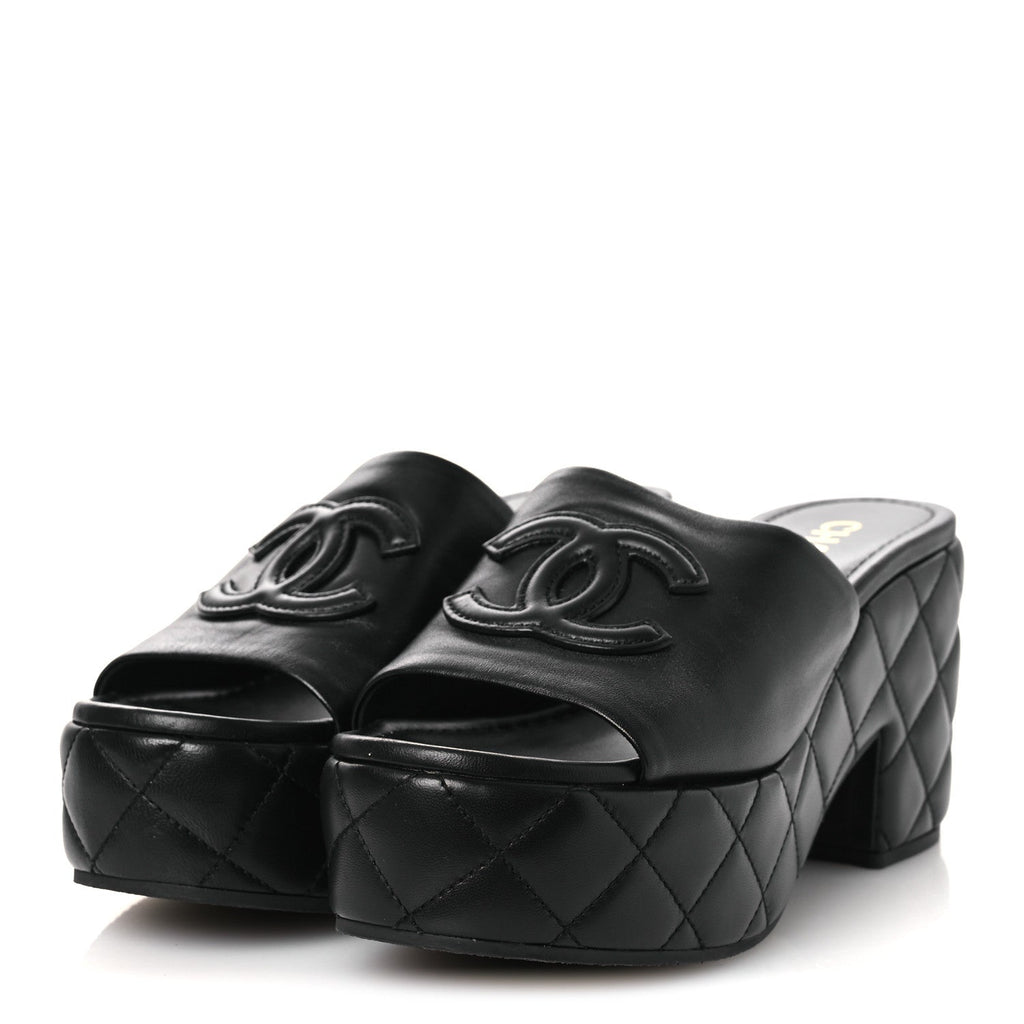 Lambskin Quilted CC Platform Mules 40 Black