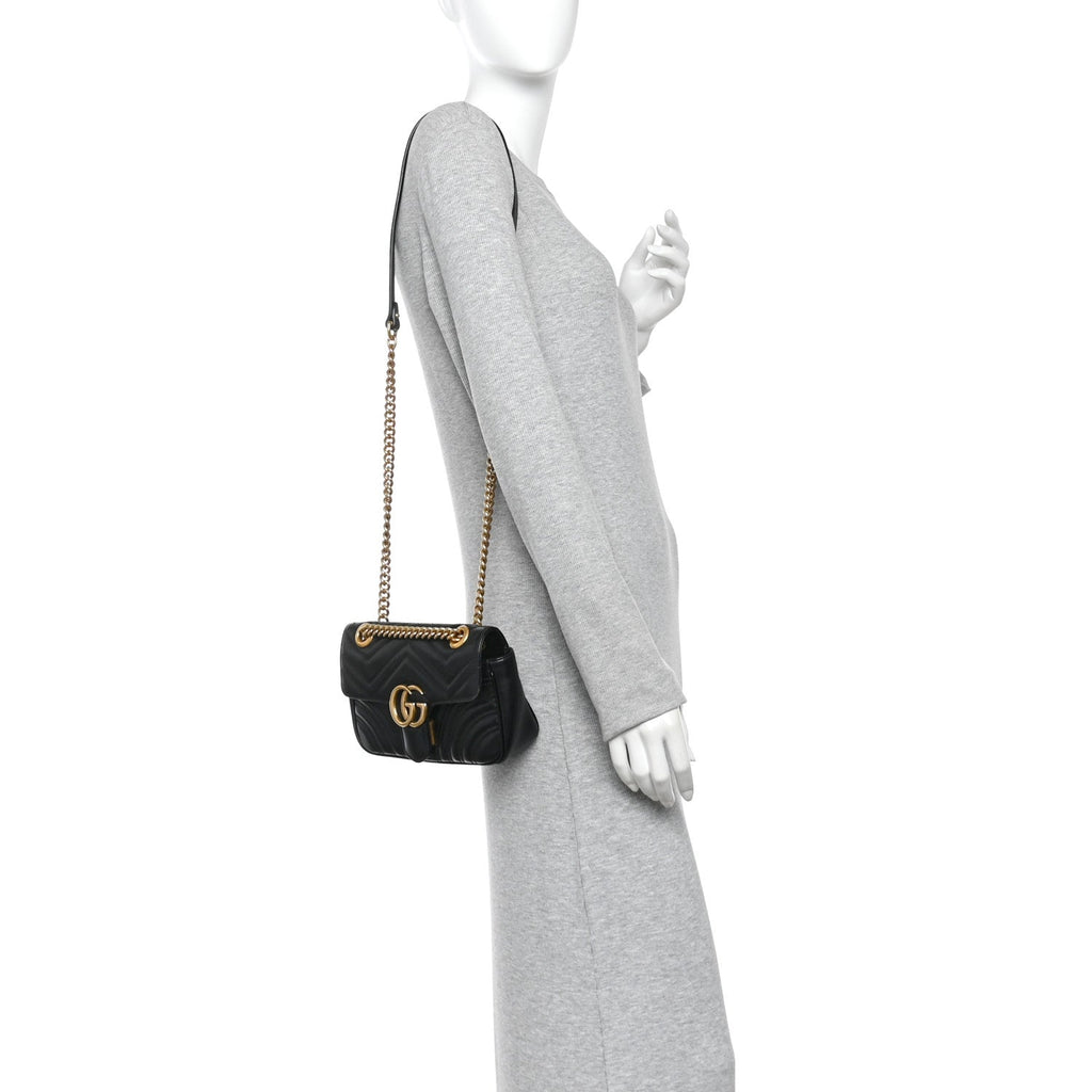 Calfskin Matelasse Mini GG Marmont Shoulder Bag Black