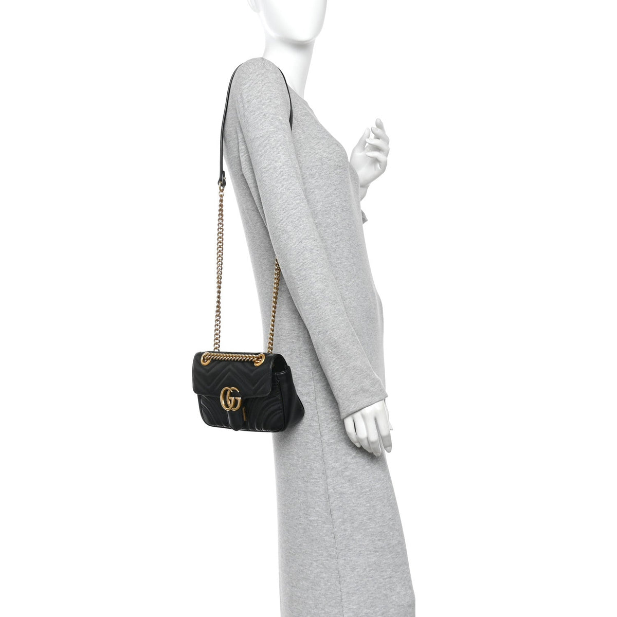 Calfskin Matelasse Mini GG Marmont Shoulder Bag Black