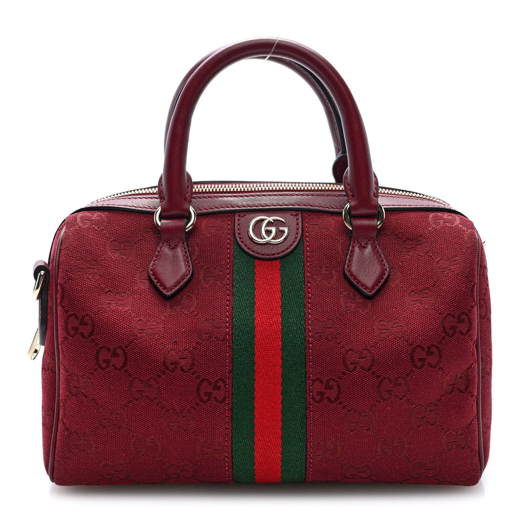 GG Monogram Textured Dollar Calfskin Web Small Ophidia Top Handle Bowler Bag Rosso Ancora
