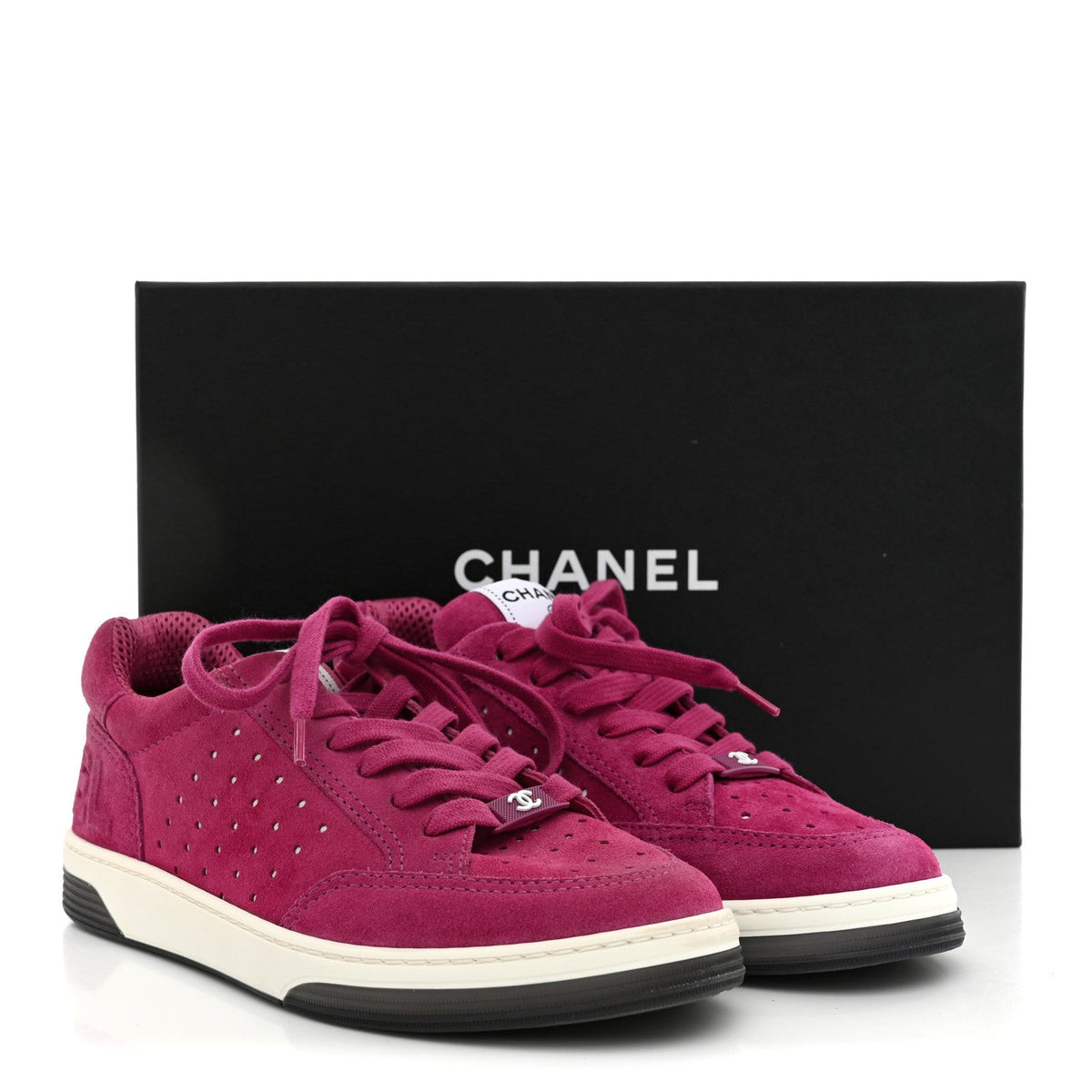 Suede Calfskin Logo Sneakers 37 Dark Pink