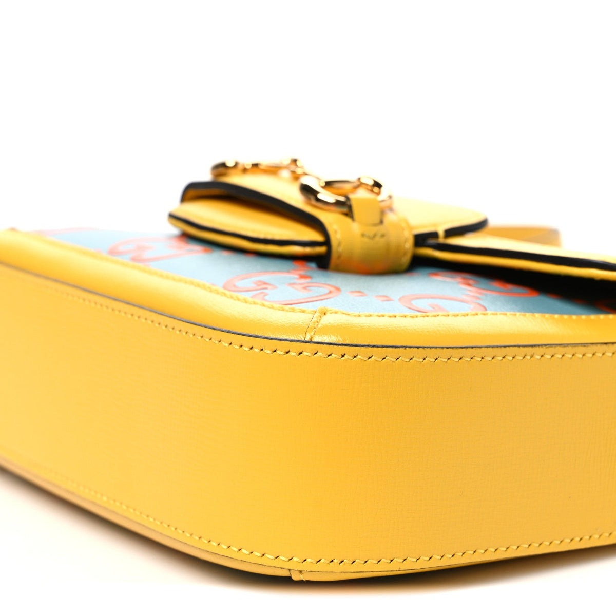 Azalea Calfskin GG Monogram Bi-Color Debossed Mini Horsebit 1955 Shoulder Bag Dusty Azure Stone Topaz Deep Orange