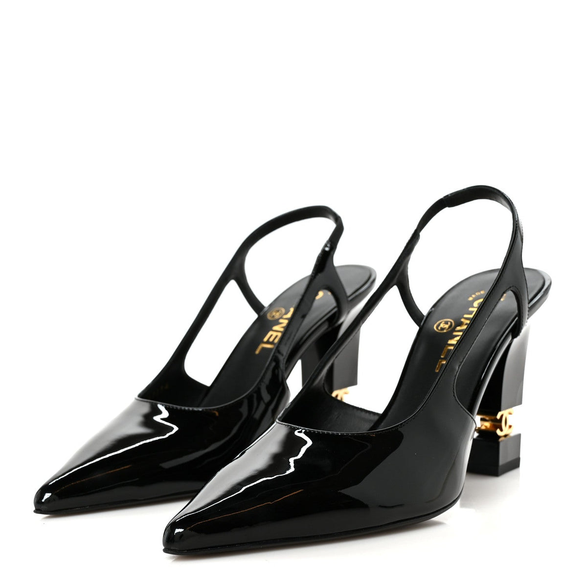 Patent Calfskin Slingback CC Cutout Pumps 38 Black
