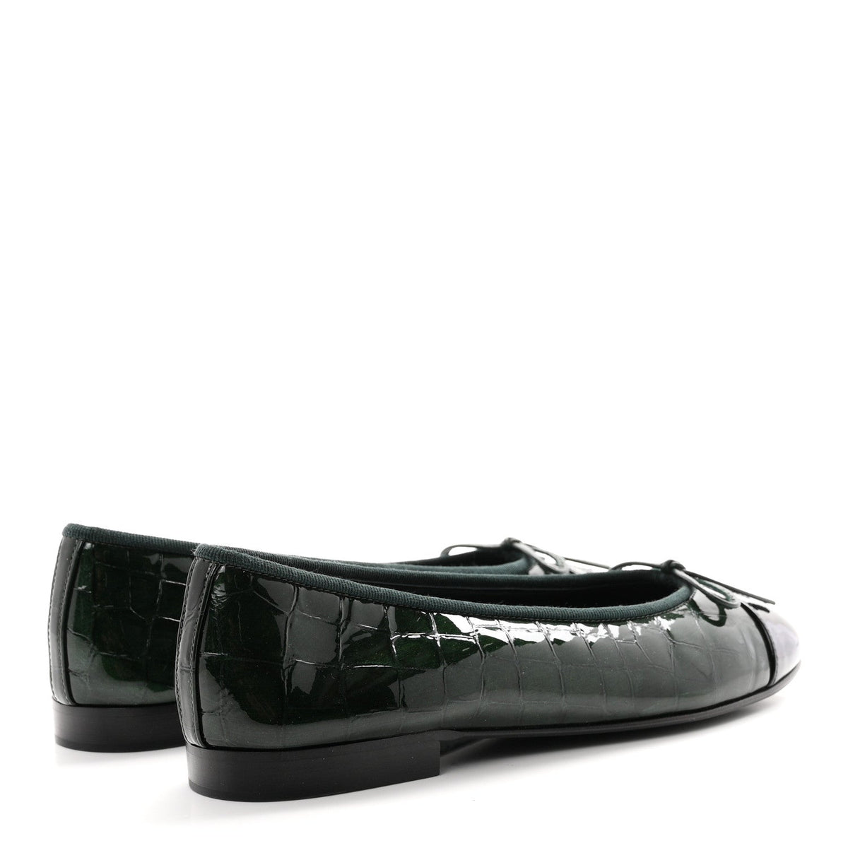 Patent Calfskin Crocodile Embossed Ballerina Flats 36.5 Dark Green Black