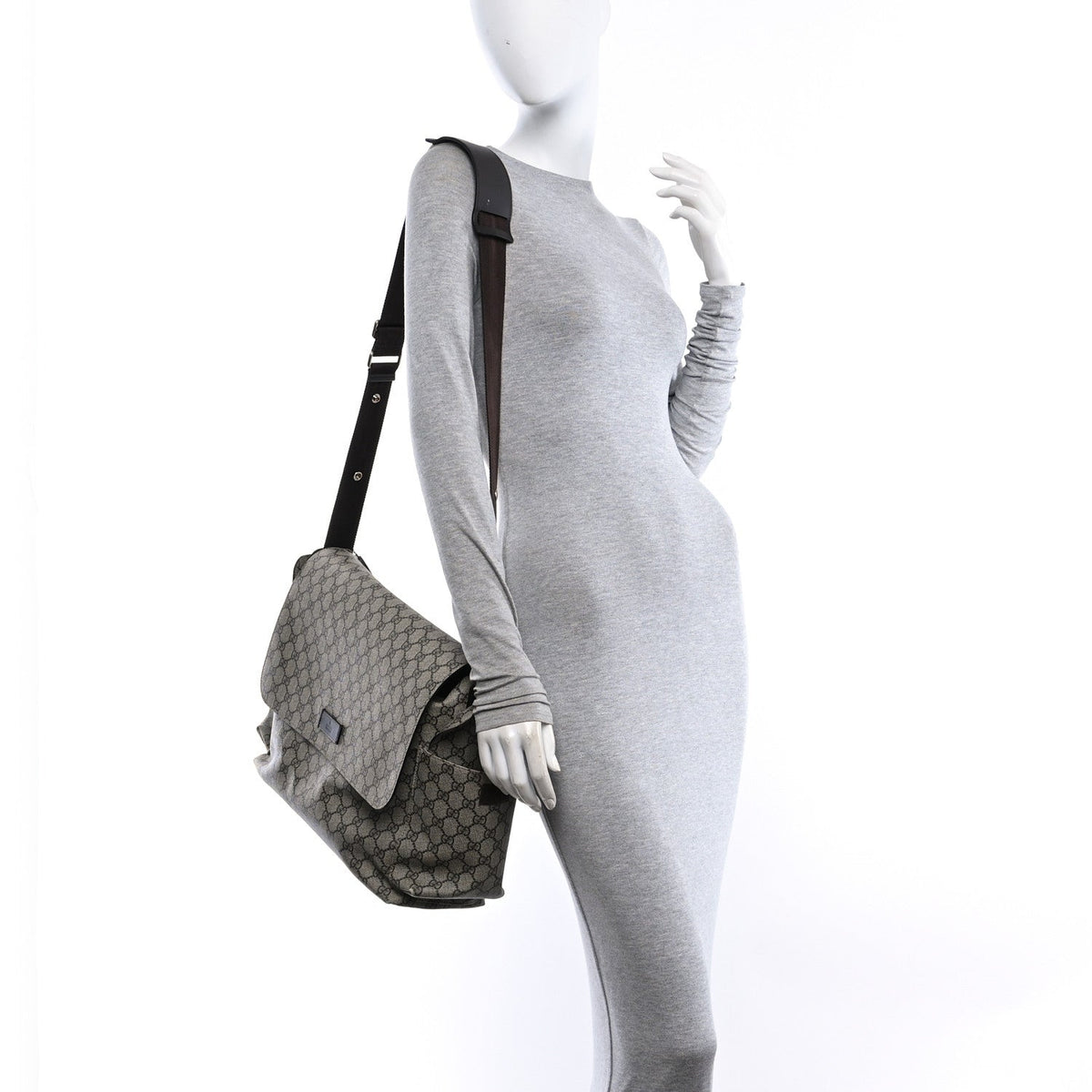 GG Plus Monogram Messenger Diaper Bag Dark Brown