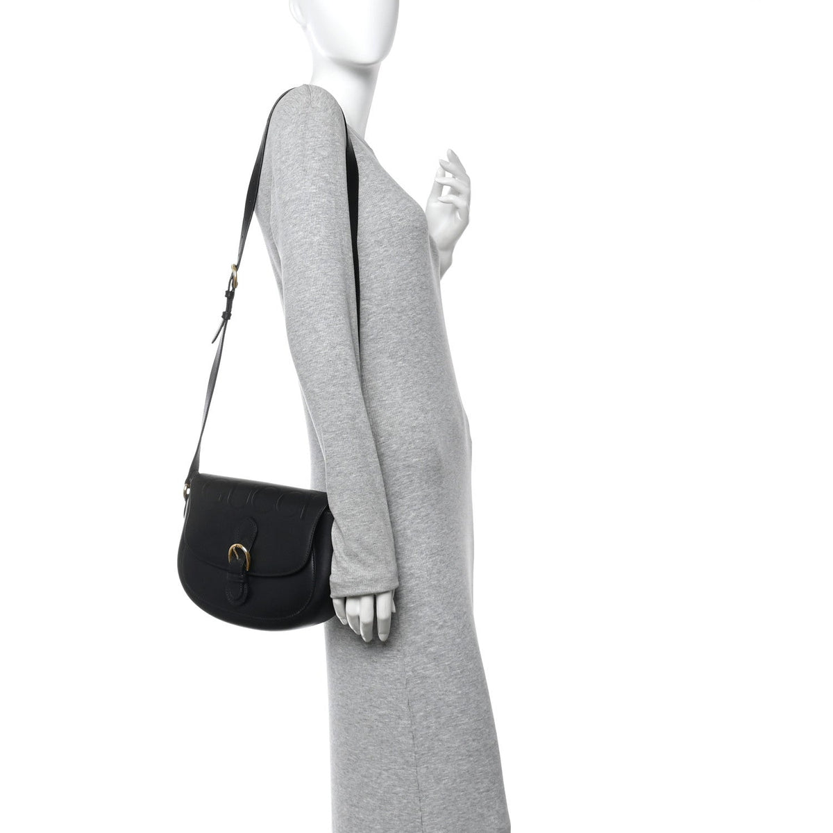 Charisma Calfskin Gucci Embossed Shoulder Flap Bag Black