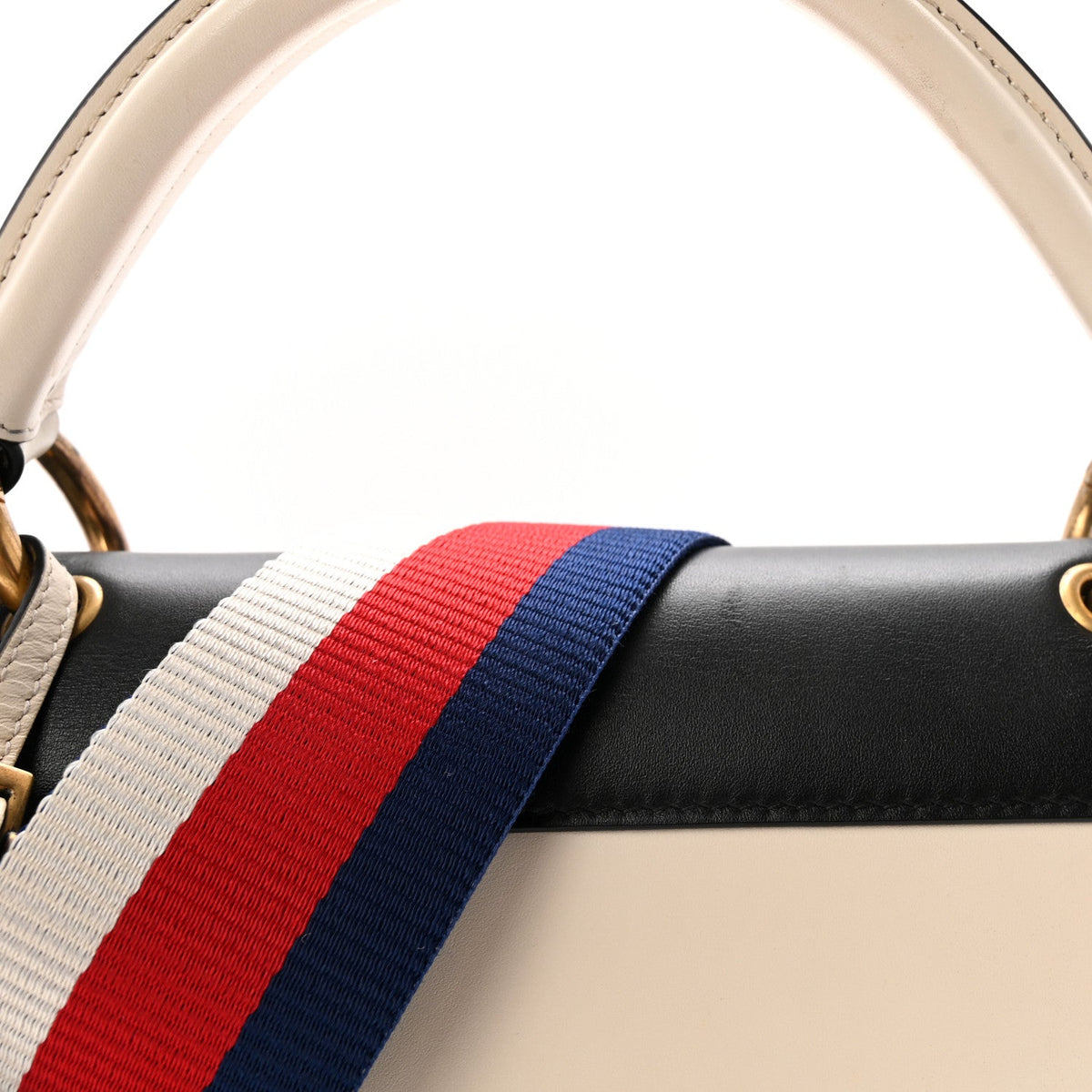 Calfskin Sylvie Web Small Queen Margaret Top Handle Bag Black White