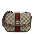 GG Supreme Monogram Textured Dollar Calfskin Small Ophidia Top Handle Shoulder Bag Beige Brown