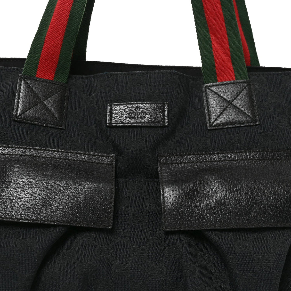 GG Monogram Medium Web Handle Double Pocket Tote Black
