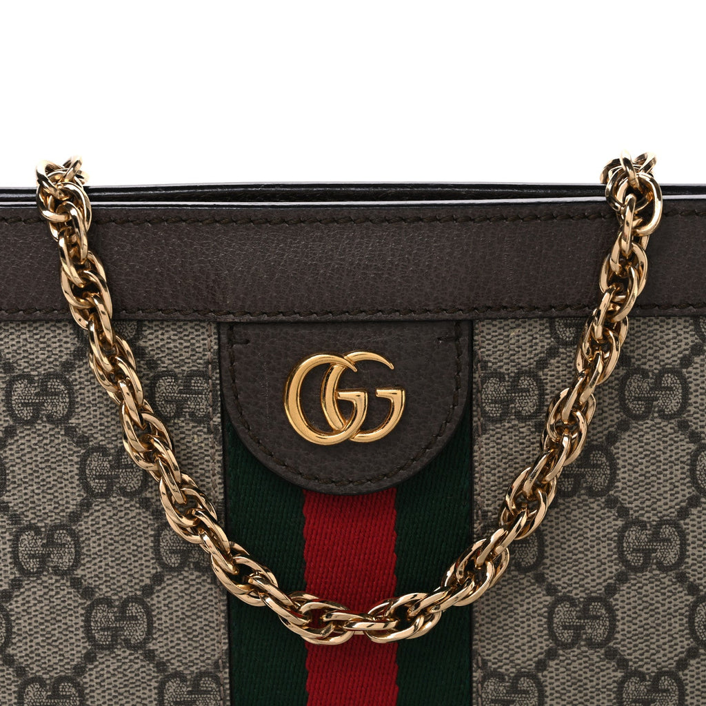 GG Supreme Monogram Web Small Ophidia Chain Shoulder Bag Brown