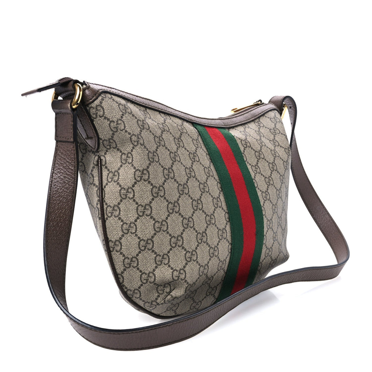 GG Supreme Monogram Web Small Ophidia Half Moon Hobo Brown