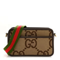 Monogram Jumbo GG Textured Dollar Calfskin Web Mini Crossbody Bag Camel Ebony New Acero