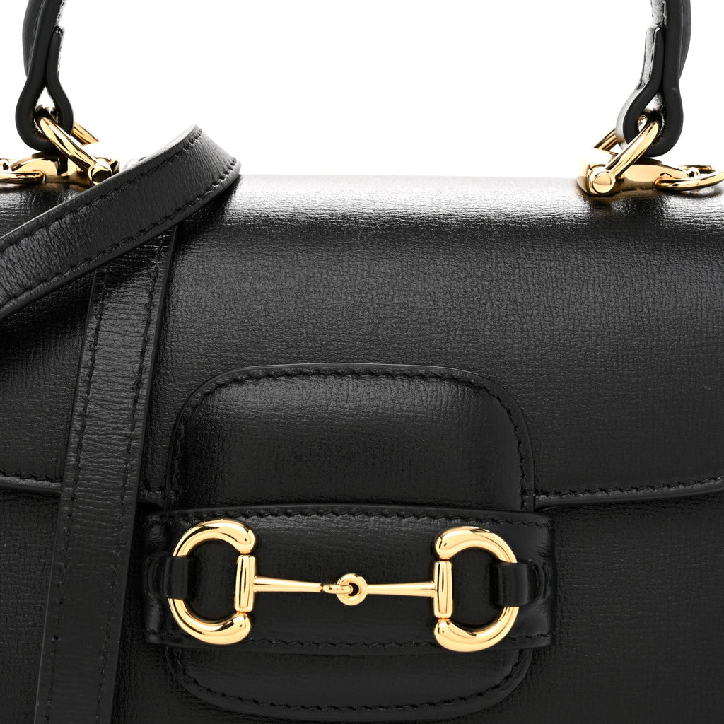 Glazed Textured Calfskin Mini Horsebit 1955 Top Handle Flap Bag Black