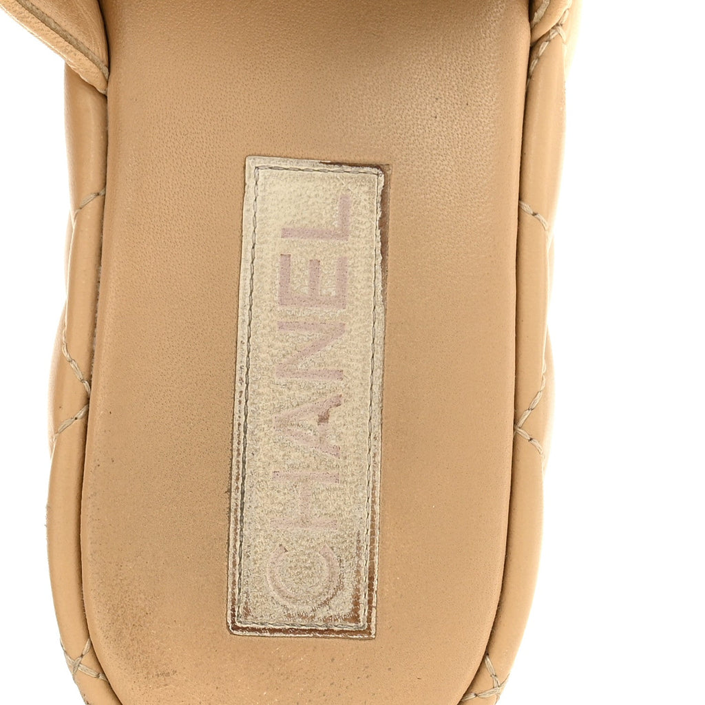 Lambskin Quilted CC Mules Wedge Sandals 36 Beige