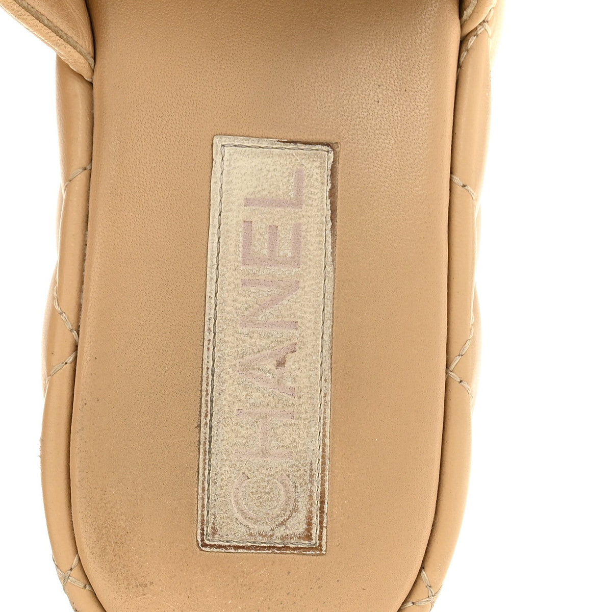 Lambskin Quilted CC Mules Wedge Sandals 36 Beige