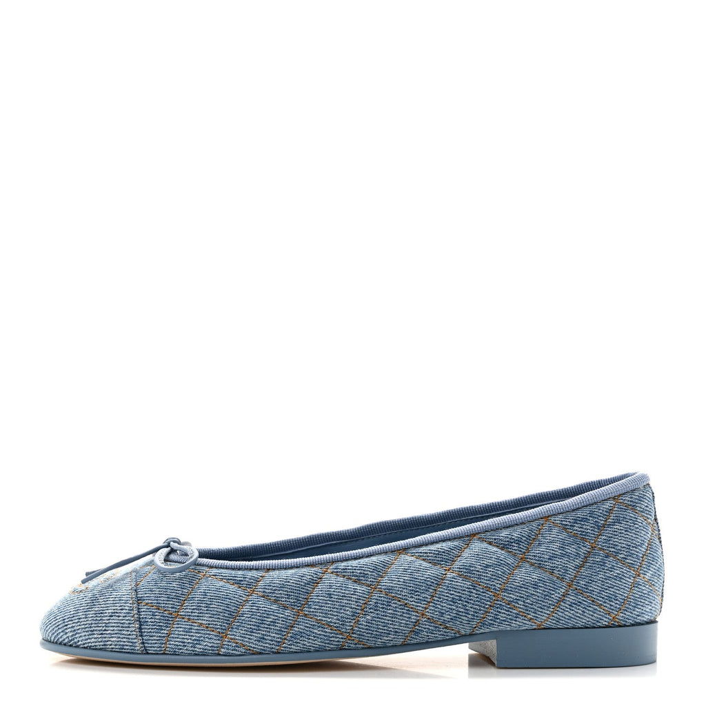 Denim Quilted CC Cap Toe Ballerina Flats 35 Light Blue