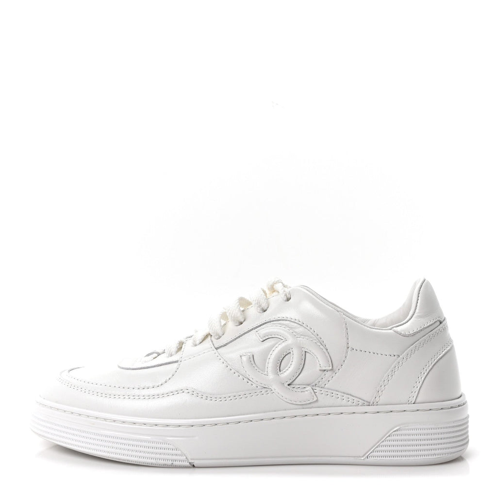 Calfskin Womens CC Sneakers 37.5 White