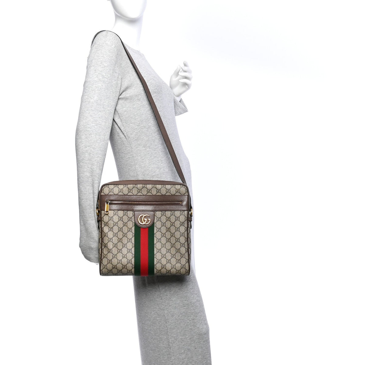 GG Supreme Monogram Web Medium Ophidia Messenger Bag Brown