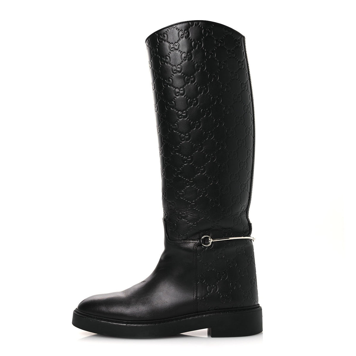 Guccissima Real Betis Glamour Calfskin Michelangelo Slim Horsebit Riding Boots 39.5 Black
